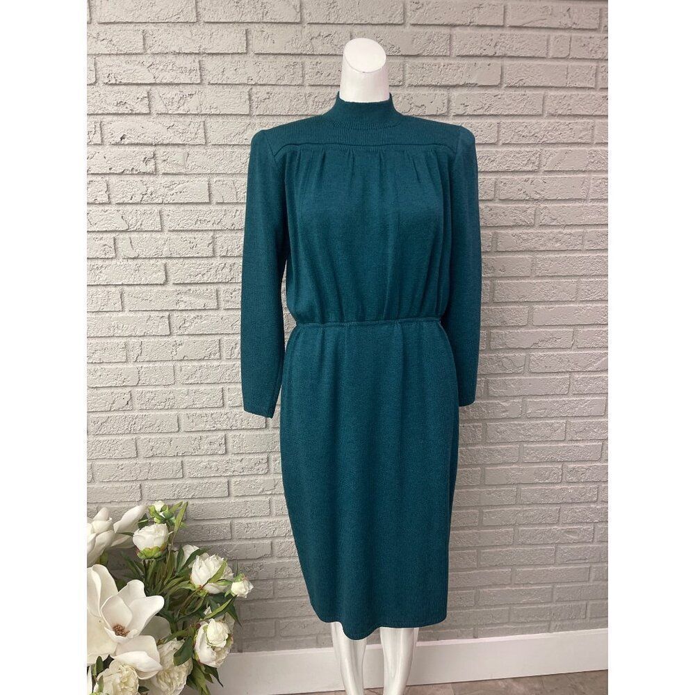 St. John by Marie Gray Women Dark Teal Santana Knit Long Sleeve Mock Neck Sweate
